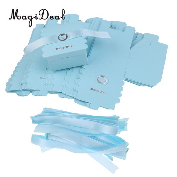

magideal 50pcs lovely paper bear baby boy sweet candy chocolate boxes with satin ribbon for baby christening shower decor