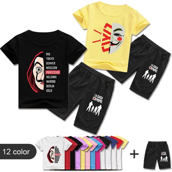 

summmer boys girl set cartoon stamping printing shorts children's clothing set 5018 5019, White