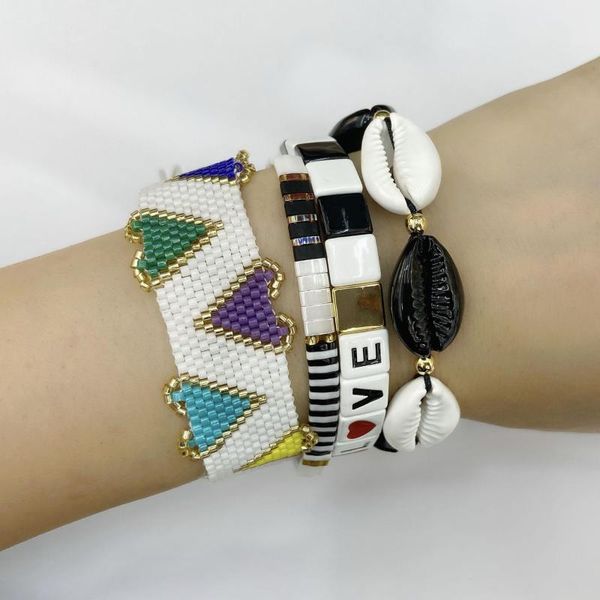 

rainbow miyuki beads enamel black white shell bracelets set bohemian summer jewelry love alloy tila beads adjustable bracelets