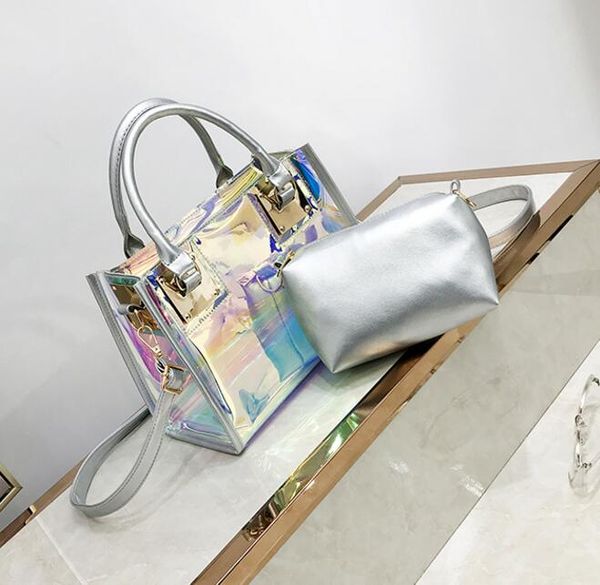 

designer transparent hologram handbags ladies new fashion laser crossbody handbag pvc female big tote girl clear purses laser bag/4