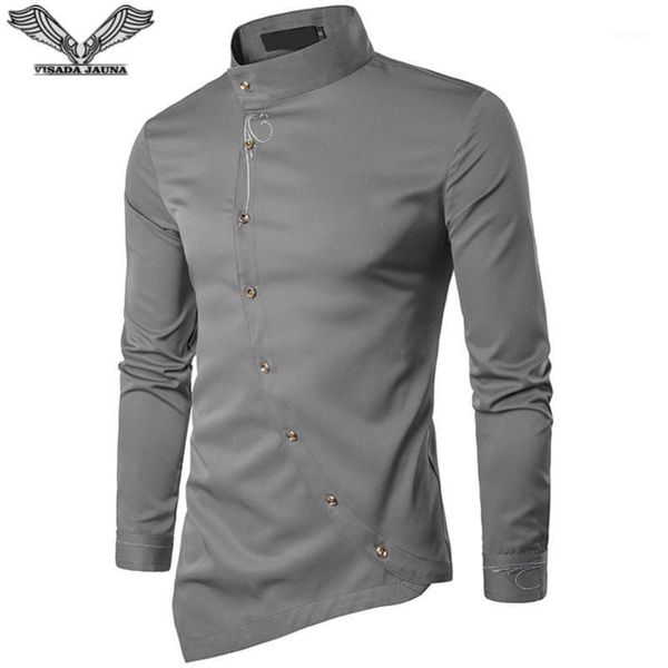 

visada jauna 2018 new men's fashion cotton long sleeved shirt solid color slim fit shirts men casual irregular man dress n89311, White;black