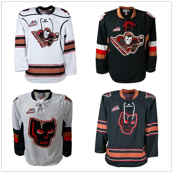 

retro calgary hitmen whl white black retro ice hockey jersey men's stitched custom number name jerseys, Black;red