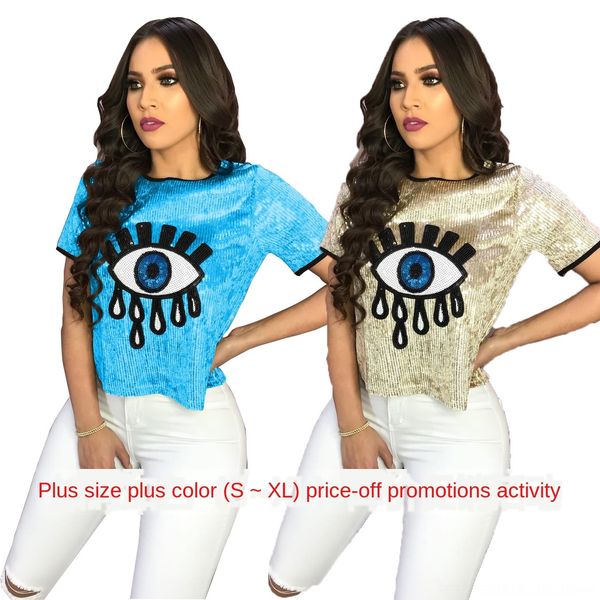 

2019 summer women's nightclub big eyes 2019 summer women's nightclub big sequins eyes sequins top, White