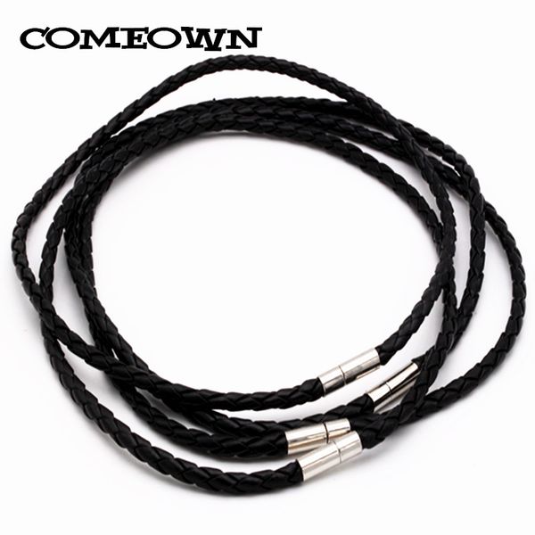 

comeown (12"-30") 100pcs 4mm black pu braided leather cords/string choker necklace pendant making+stainless steel bayonet clasps, Silver