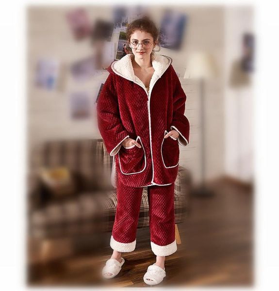 

женщины фланель pajama наборы костюм с длинными рукавами pant костюм теплый коралловые бархат женщин твердый зимней моды капюшоном sleepwear, Blue;gray