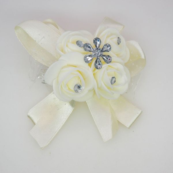 

20pcs wedding wrist flower for bridesmaids beige foam roses artificial flowers wrist corsage bracelet hand flower