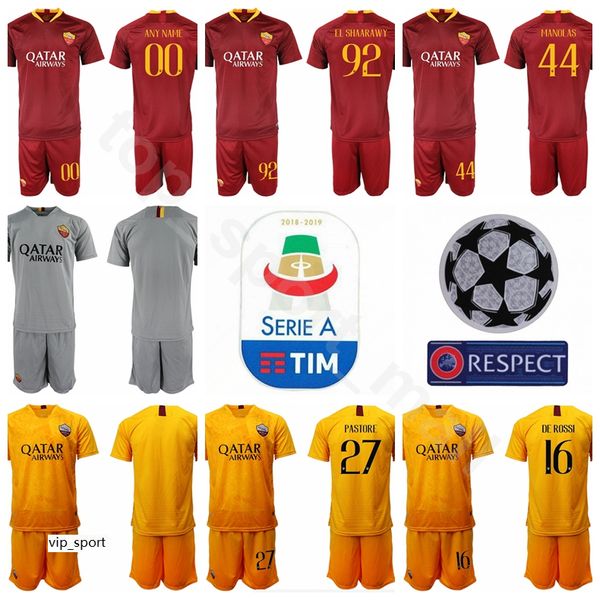 

2020 fc as roma soccer jersey set 22 nicolo zaniolo 9 edin dzeko 8 diego perotti 34 justin kluivert football shirt kits, Black