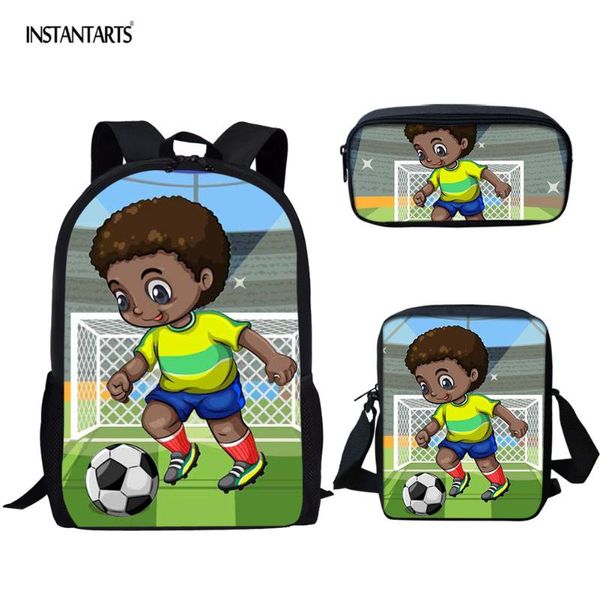 

instantarts 3pcs/set school bags for kids soccer african boy kicking ball field design schoolbags big bookbags rucksack mochilas