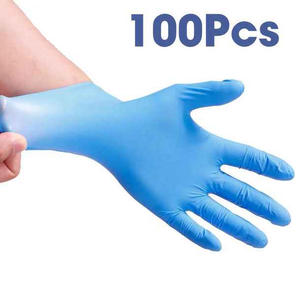 50Pairs Powder-Free Белого Одноразовые нитриловые перчатки Подходят для ресторанной кухни еда Cleaning 100Pcs / BOX с английским пакетом