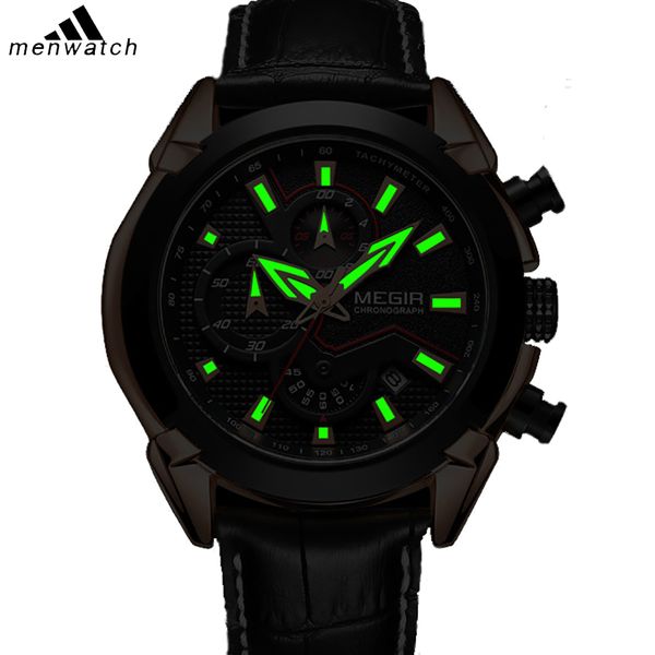 

2019 multi function men"s luminous hands quartz watches leather band sports style watches for running outdoor party, Slivery;brown