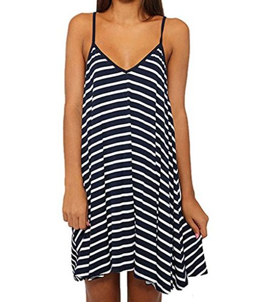 

mansy women's summer strap loose v-neck halter casual beach dress, Black;gray