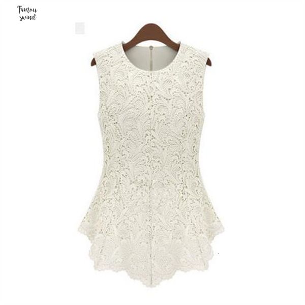 

2019 summer blouse new casual fashion vintage o neck crochet women long sleeveless lace chiffion plus size black white