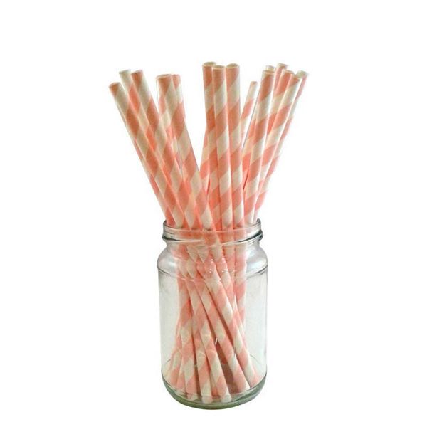 

25pcs vintage stripe drinking straw metallic gold and pink stripy paper straws fping