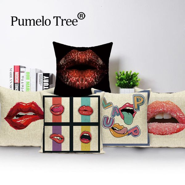 

nordic home decor подушка мультфильм губа наволочка современные льняная подушка наволочка обложка подушки качество kissen