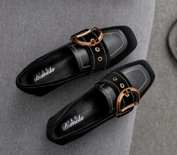 

2019 suede women's shoes in spring and autumn with new style low heel coarse heel square head, Black