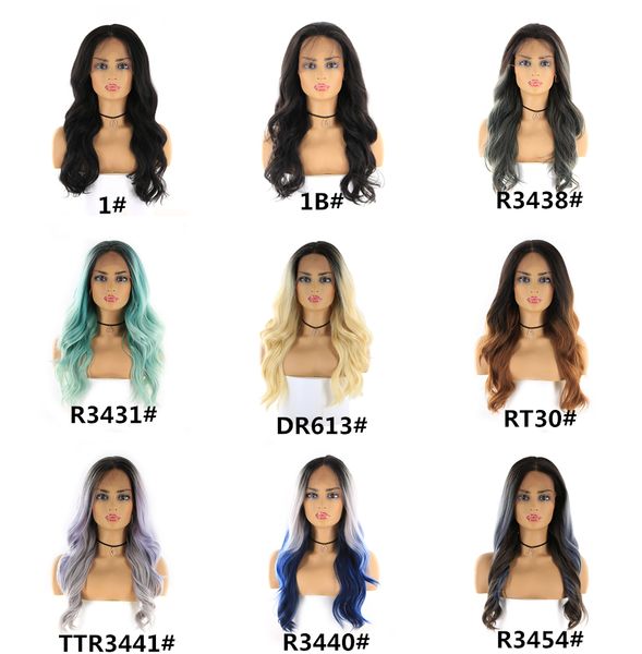 

lace front synthetic hair wigs 24inch seller black women wig natural color ombre color long wavy lace frontal wig