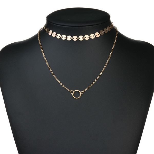 

vohe trendy gold-color delicate coin hand linked chain little sequins layering choker dainty collar necklace for women, Silver