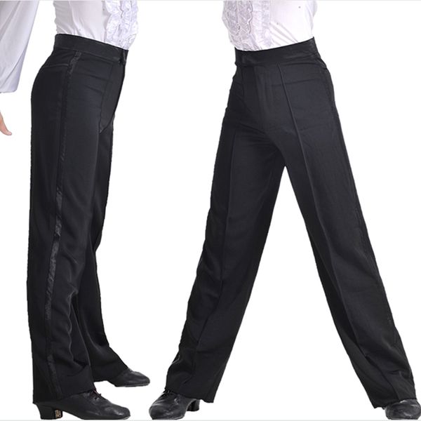 

professional boys modern ballroom salsa tango rumba samba cha cha latin dance pants black dance trousers for men, Black;red