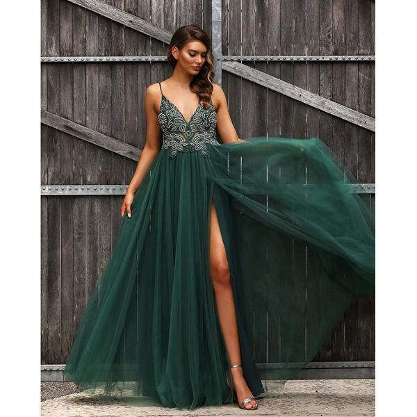 

liya2019 new arrival long v-neck lace beading backless spaghetti strap vestidos largos bodice formal evening prom dress, White;black