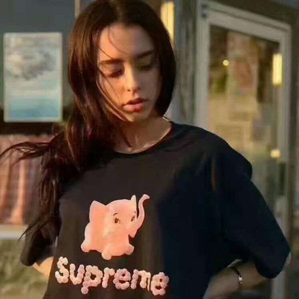 

100% хлопок vogue письмо Маленький слон печатных женщин SUPREME дышащая футболка повседн