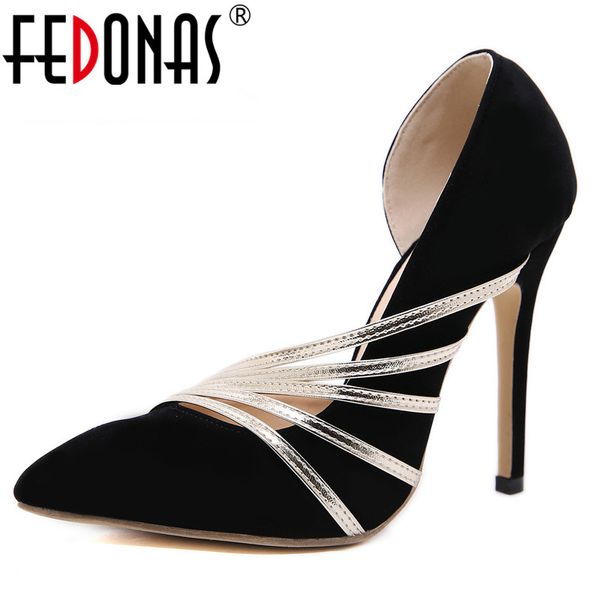 

fedonas 2020 shallow pumps women spring summer mixed colors party 0ffice lady elegant super high heels shoes woman, Black
