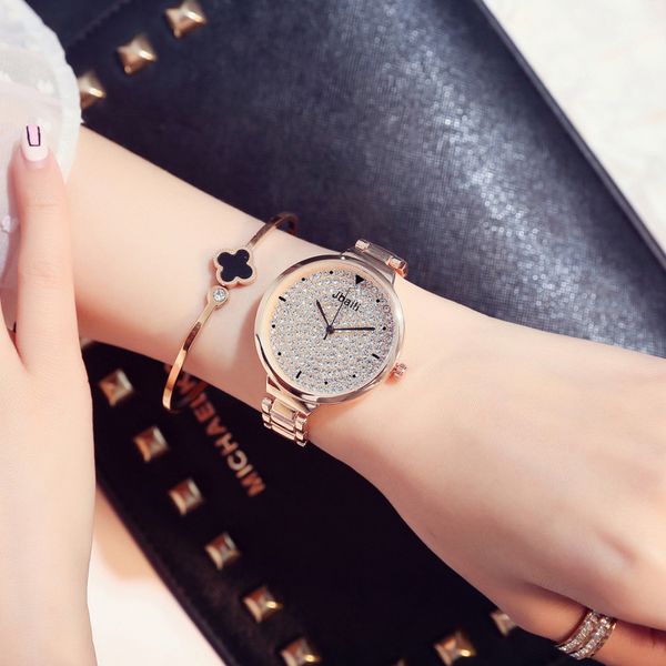 

luxury women quartz bracelet clock montre femme horloge stainless steel wrist watch fashion crystal watches relojes, Slivery;brown