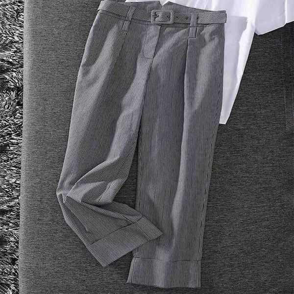 

2020 summer women casual zipper straight pants designer women striped sashes pockets loose ankle-length pants, Black;white