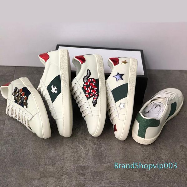 

classic ace leather sneaker crystal embroidered designer shoe low-ace flat trainers rubber bottom snake bee pattern casual shoes, Black