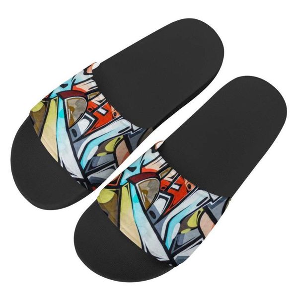

graffiti 3d printing custom slippers image summer men outdoor sandals non-slip beach shoes platform flip flops lifelike painted