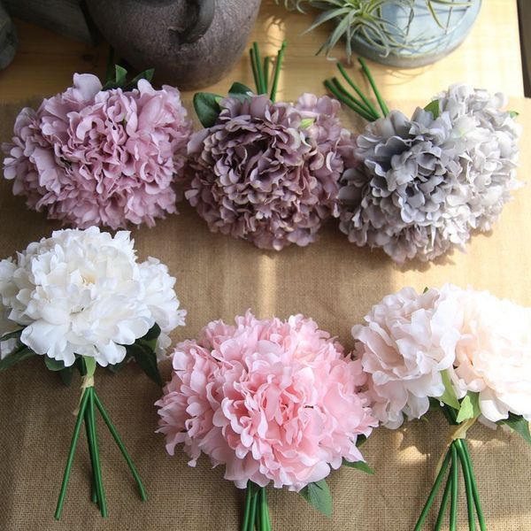 

1 bouquet 5 heads artificial silk peony flowers fake flowers hydrangea for home wedding party valentines day decor