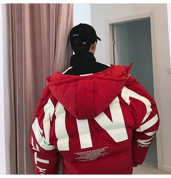 

2020 толстые теплые мужчины зимняя куртка одежда повседневная свободные harajuku мужские парки пальто с капюшоном печати красный мужской вет, Black