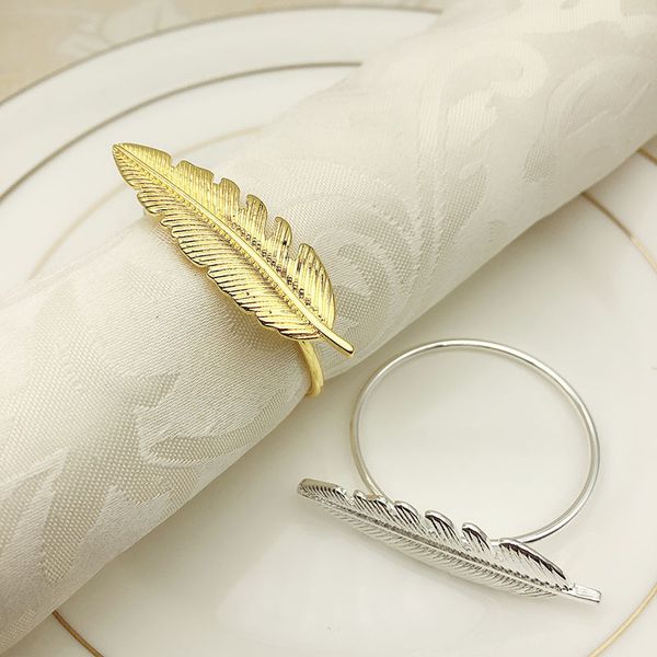 

10pcs creative alloy silver feather napkin buckle new western restaurant napkin ring plating towel buckle l table decora