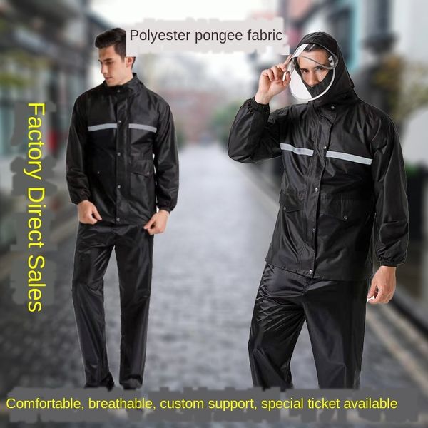 

asian textile black double-layer thickened asian textile black police split reflective raincoat suit labor protection raincoat, Red;brown