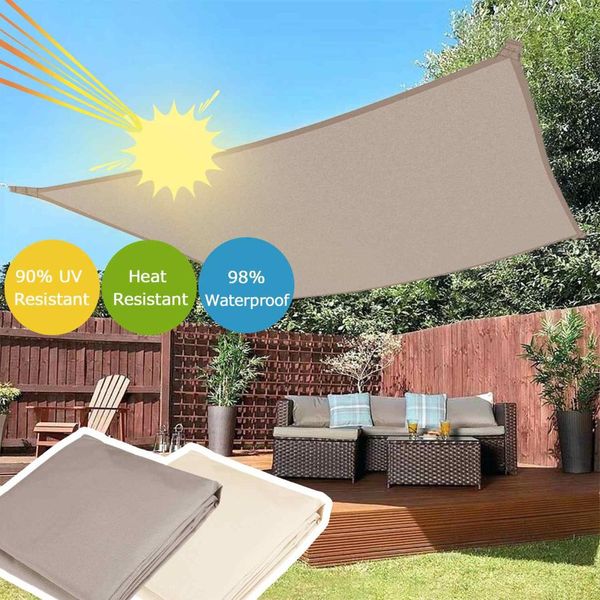 

300d waterproof polyester rectangle awning sun shading net sun shade sail outdoor shelter khaki for tents outdoor activities