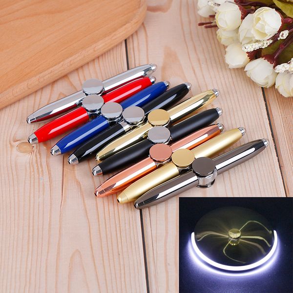 

многофункциональный нержавеющей стали бизнес офис шариковая ручка декомпрессии игрушки вращающийся свет светодиодные лампы выполнены пальца, Blue;orange