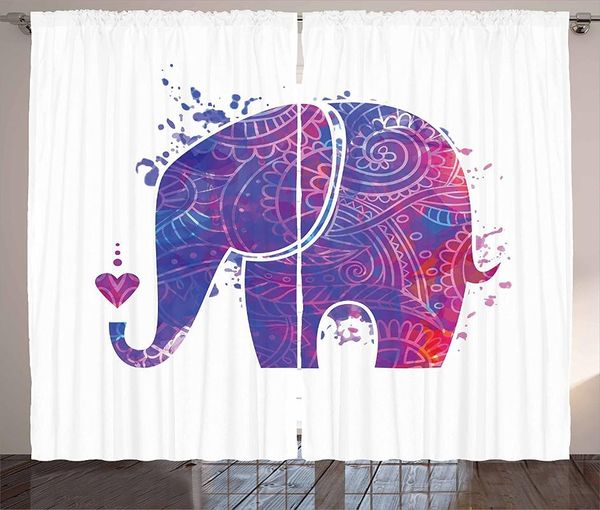 

yoga kitchen curtains pink blue and vermilion living room bedroom window drapes ethnic floral elephant silhouette with color spl