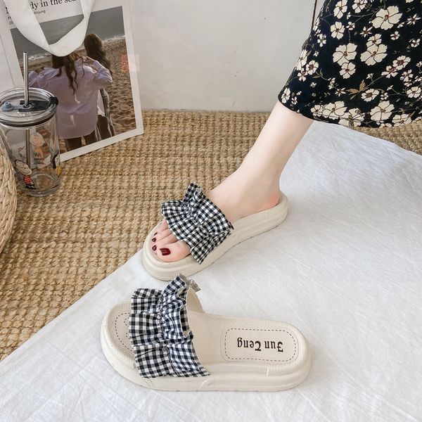 

shoes slippers flat summer woman slipers women platform luxury slides med beach 2020 designer rubber pu cotton fabric, Black