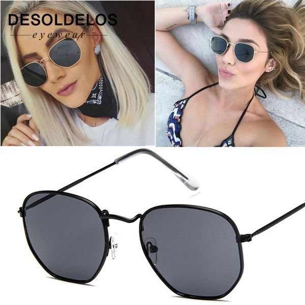 

new arrival polygon clear square sunglasses women fashion brand design lady vintage metal small frame plain sun glasses uv400, White;black