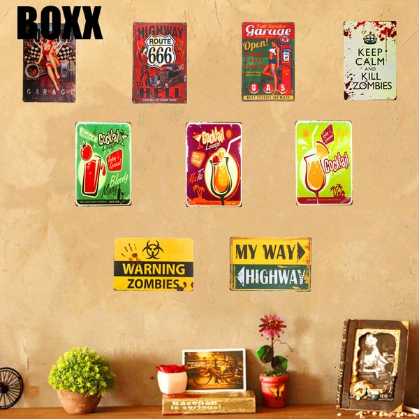 

shabby chic metal tin signs warning zombies cocktail menu pin up girl poster restaurant bar pub tavern garage wall decor
