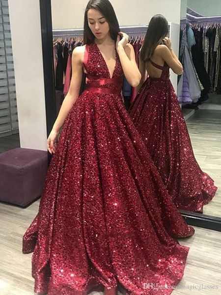 

burgundy prom dresses 2019 off the shoulder v-neck sequined ball gown dubai saudi arabic long evening gown formal dress, Black