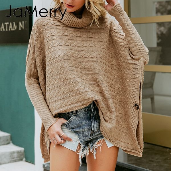 

jamerry vintage turtlneck вязаный женский плащ свитер летучая мышь рукав осень-зима женский пуловер свитер боковой сплит верблюжий джемпер, White;black