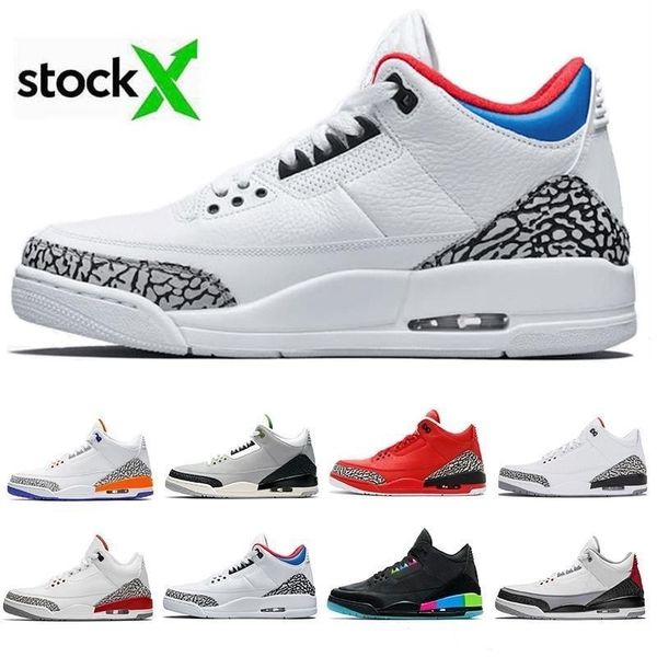 

with box good quantity 3 black white cement retro designer basketball shoes blue wolf grey air red j3 sneakers mens 3s trainers 7-13