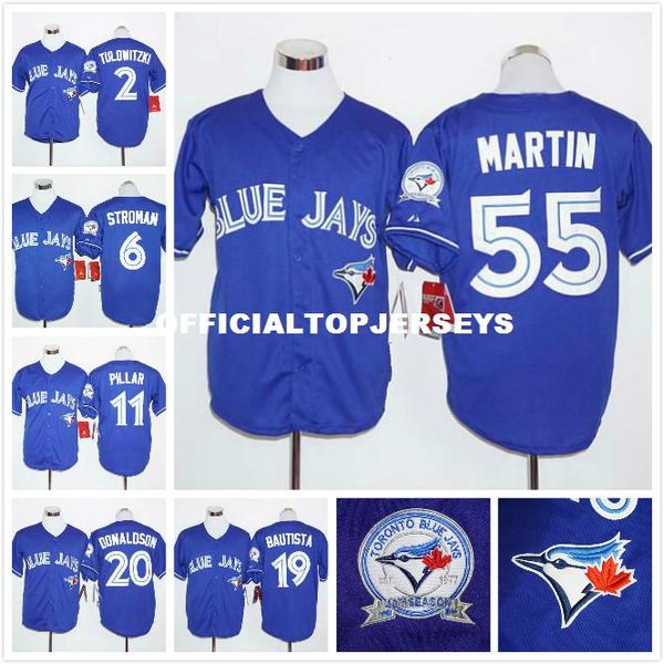 

2 tulowitzki 11 kevin pillar 19 jose bautista 20 josh donaldson 55 russell martin jersey 40th anniversary, Black;blue