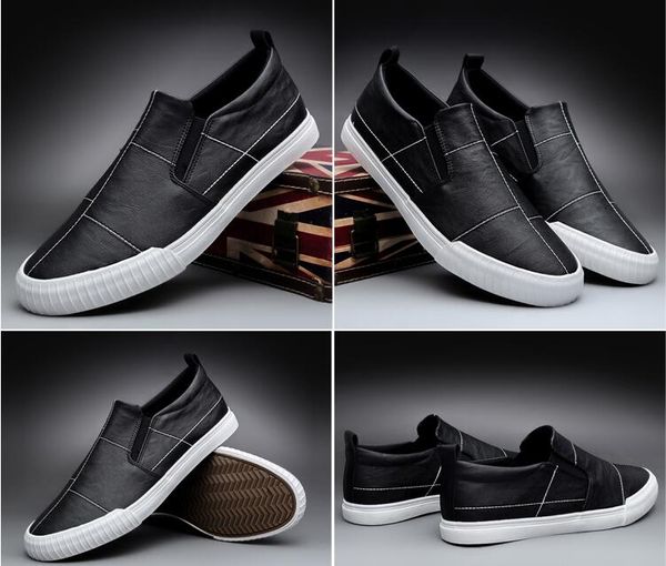 

spring autumn new men shoes fashion slip on man stitch leather casual shoes men cool loafers flat shoes, Black