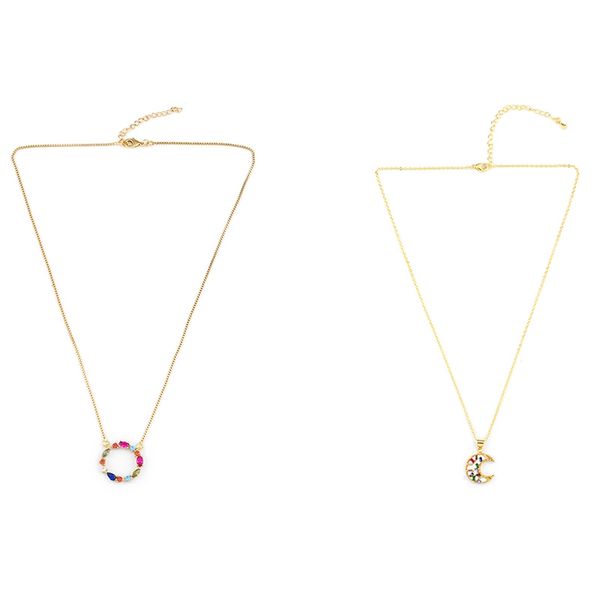 

rainbow pendant long chain necklace zircon gold filled round moon sun round chain necklace for women jewelry gifts, Silver