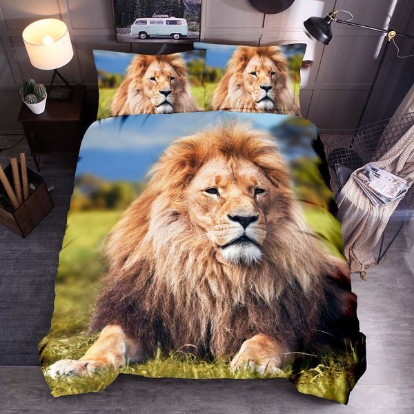 

modern fashion boys bed cover digital printing 3d printed lion students dormitory duvet cover set skin-friendly kids bedding set