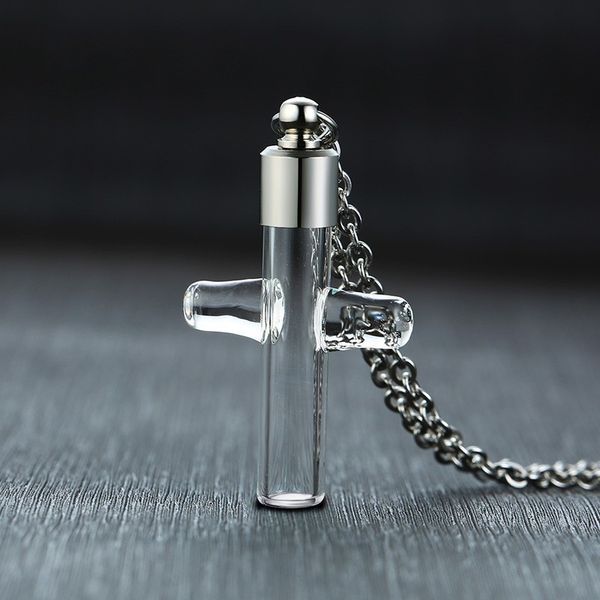 

cross crucifixo hourglass urns men necklace cremation pendant vial glass ash holder memorial dropshipping, Silver