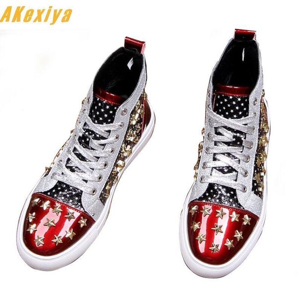 

men brand designer rivet american flag shoes causal flats moccasins 2019 male high rock hip hop mixed color shoes for man mx190729, Black