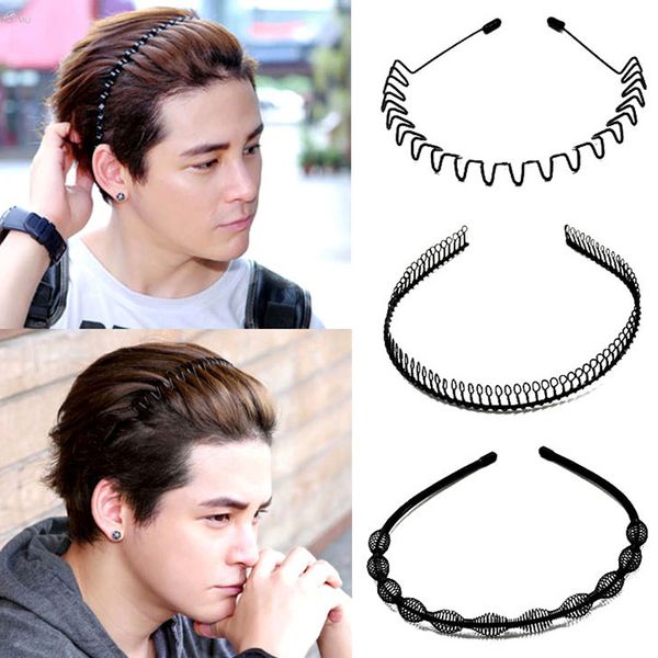 Aomu 1 Pc Moda Mens Mens Mulheres Unisex Black Wavy Hairbands Hair Hoop Esporte Headband Headband Face Face Lavar Acessórios De Cabelo