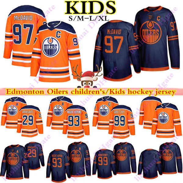 

2019-2020 edmonton oilers jerseys 97 connor mcdavid 99 wayne gretzky 29 leon draisaitl 93 ryan nugent hopkins youth kids hockey jersey, Black;red